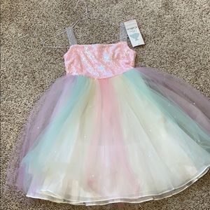 Rare Editions dress. Pastel rainbow colors. NEW!